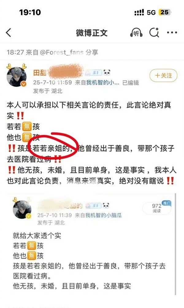 有人说孩子不是田栩宁的，而是若若姐姐的，机场若若抱的是侄子，田雷是好心带侄子去看