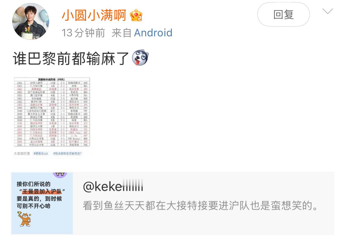 不知道圆满批哪里来的大脸盆叫嚣超级金满贯，还好意思提巴黎，巴黎上桌了吗你们？ ​