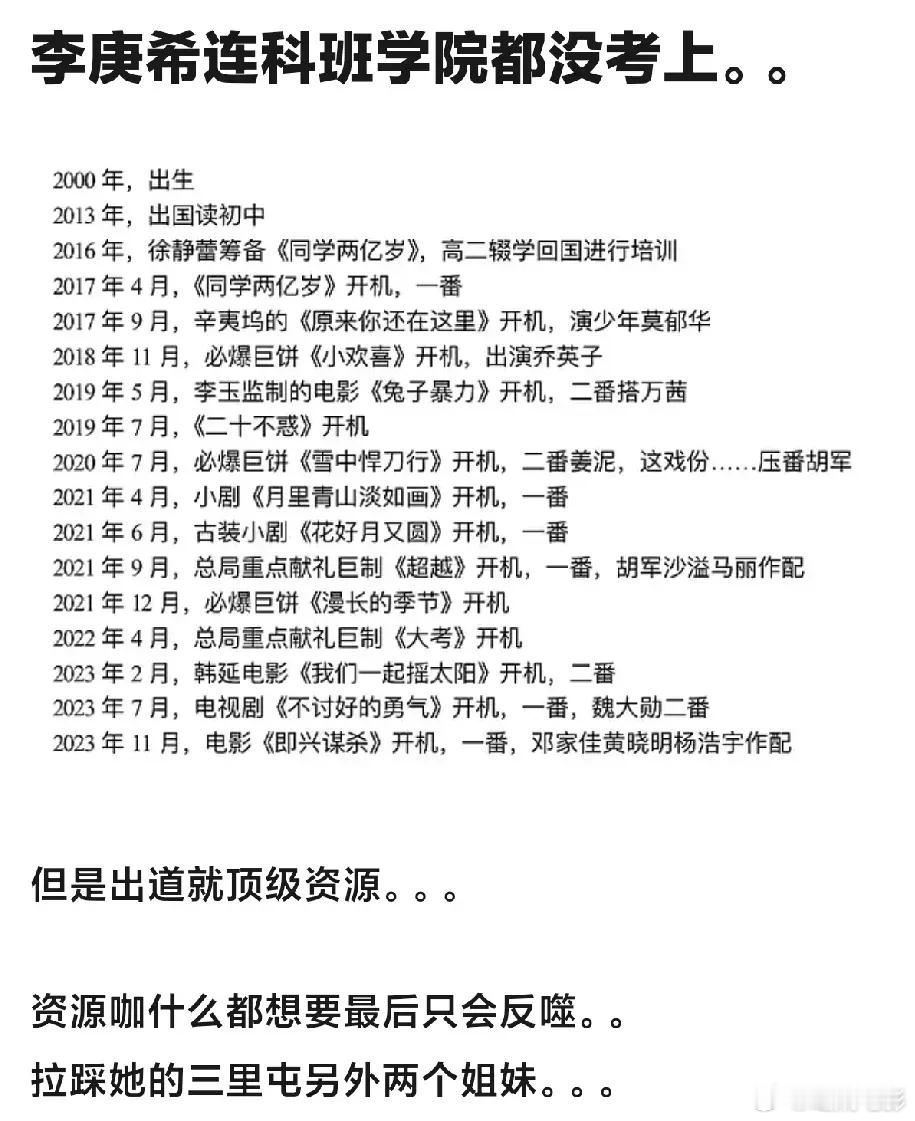 李庚希拿下金鸡最佳女主角，这次又让“资源咖”这个词冲上热搜。她的背景早已不是秘密