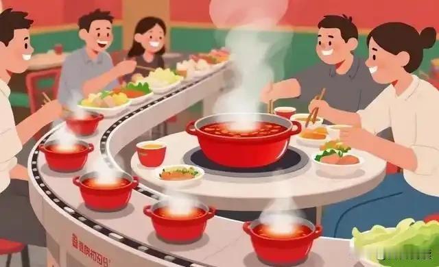 我昨天逛商场，走到一家自助旋转小火锅店门口，旁边一对小情侣在说话。男的说："我们
