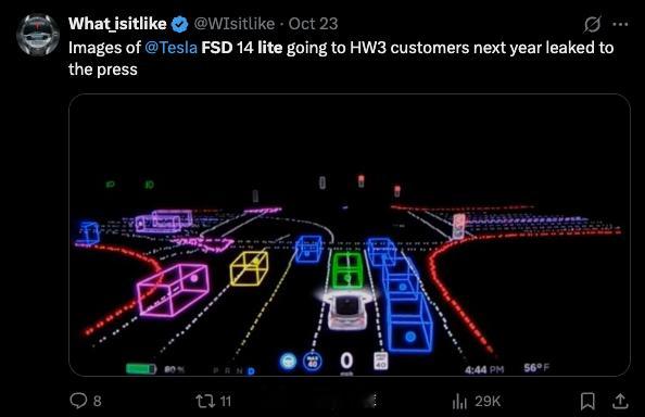 特斯拉 FSD v14 并不是 HW4 硬件独占。目前特斯拉已经确认将在 202