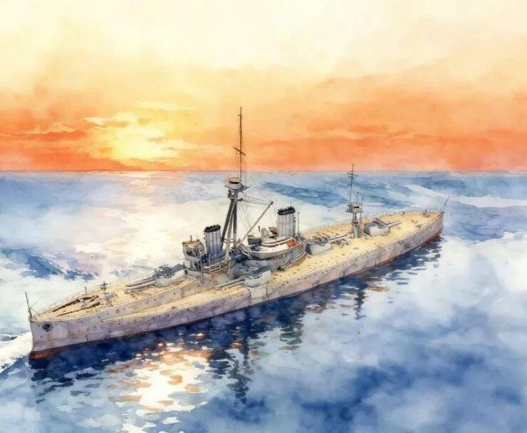 1907年，朴茨茅斯港，夕阳下的皇家海军“无畏”号战列舰[呲牙]