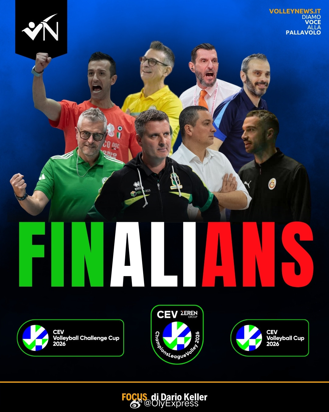 国际排坛动态 本赛季女排欧冠四强、欧联杯和欧挑杯决赛的八支球队主教练均来自意大利