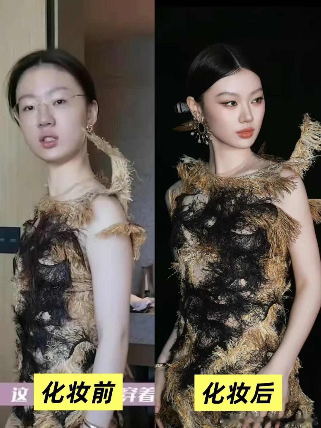 单依纯妆前看上去像高中生，妆后秒变国际巨星，她的皮肤状态真好，单依纯G社生图和路