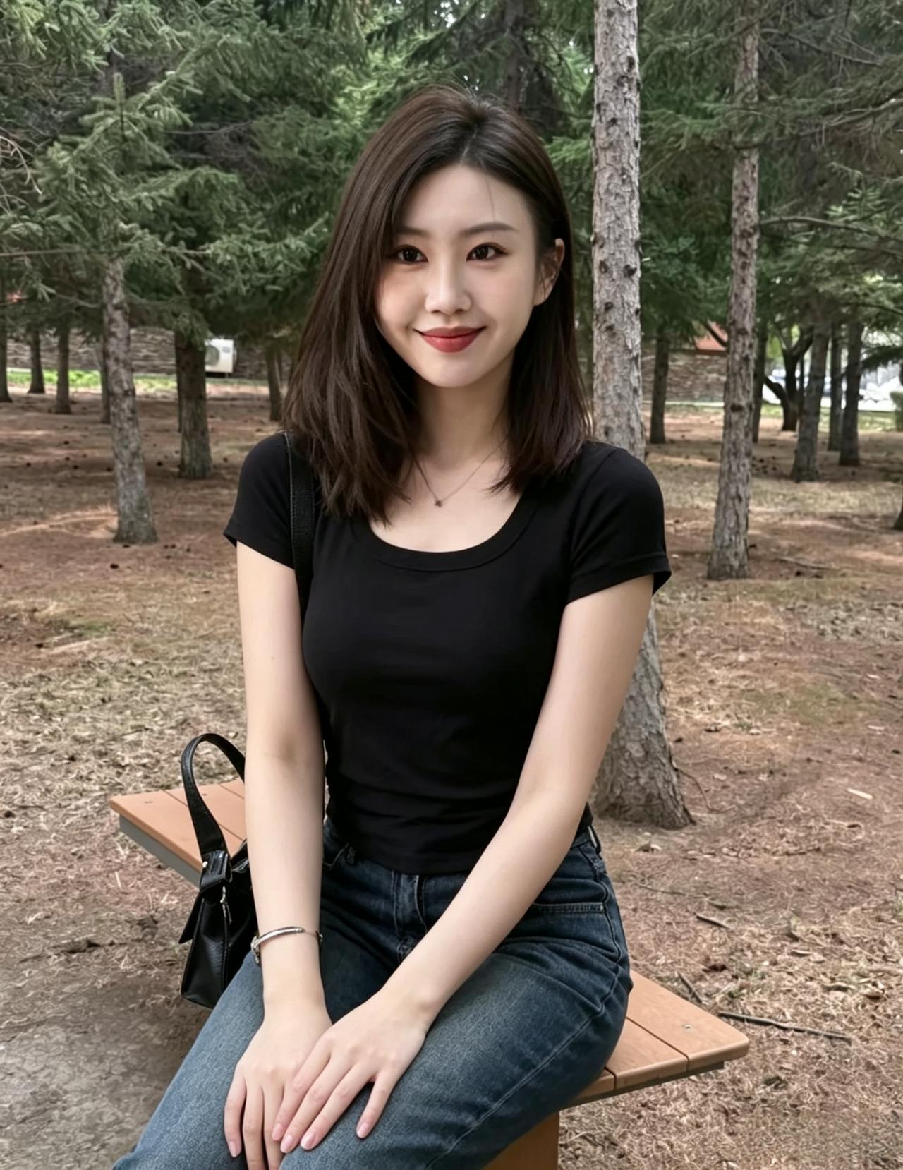 林间松风轻轻流淌
简单的黑衫，干净的脸庞
不施粉黛的温柔
安静落座在岁月里
温柔