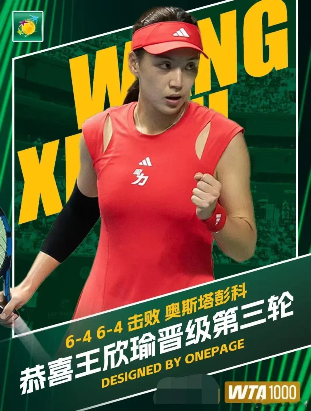 王欣瑜一大早就给大家送上了女神节的捷报WTA1000印第安维尔斯站第二轮，王欣瑜