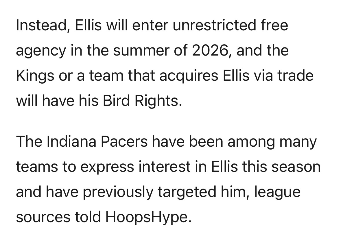 Scotto：步行者是本赛季众多对埃利斯表达兴趣的球队之一，且此前就曾瞄准过他。