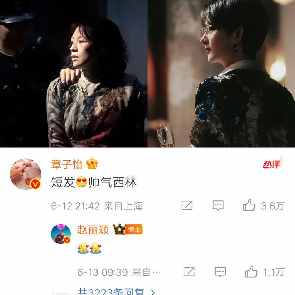 梦幻联动来袭， 赵丽颖发文，你好，西林小姐， 章子怡火速在评论区互动，短发，帅气