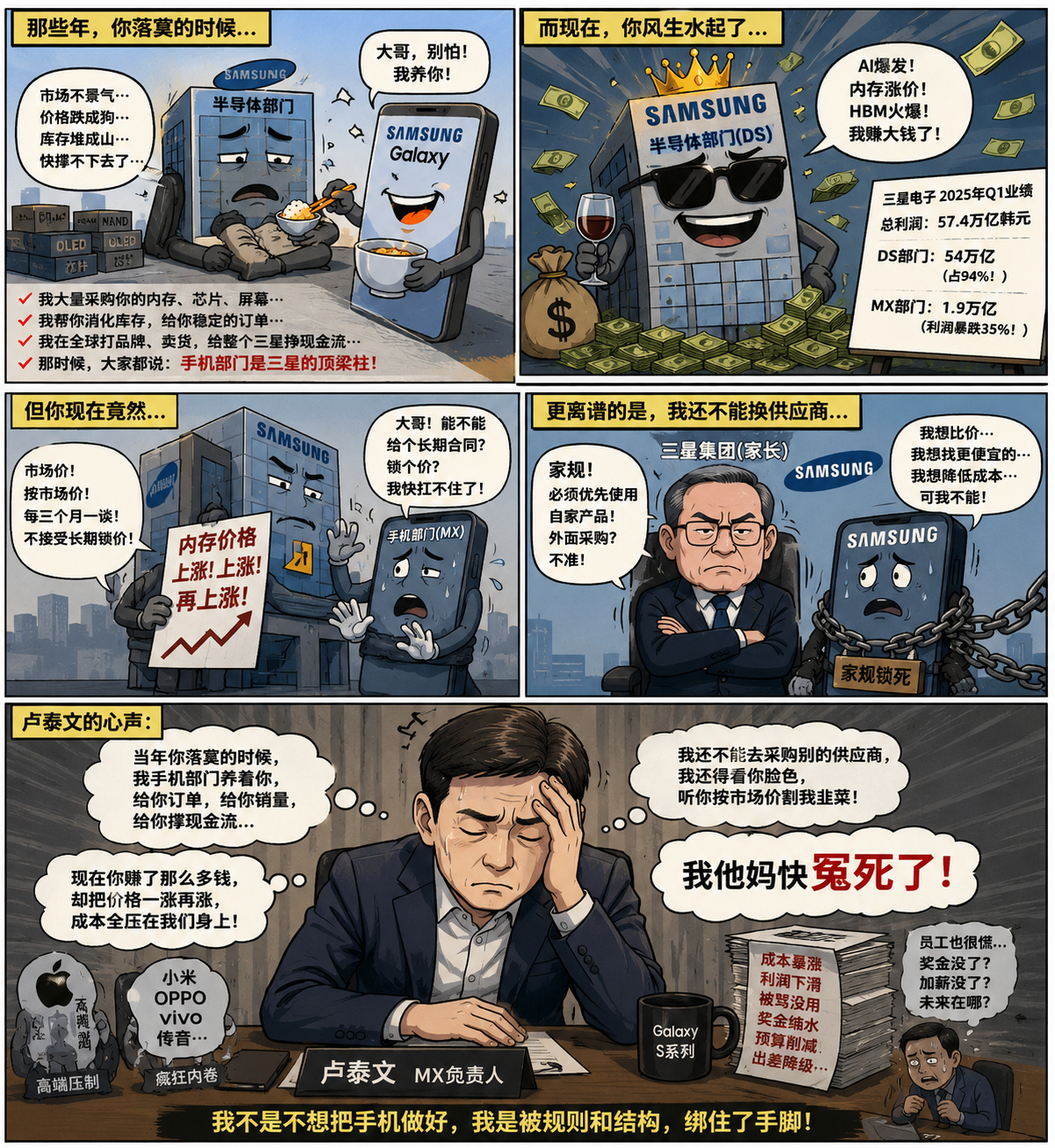 我第一次同情卢泰文的处境了以前一直觉得三星手机做不好，卢泰文肯定要背很大一口锅。