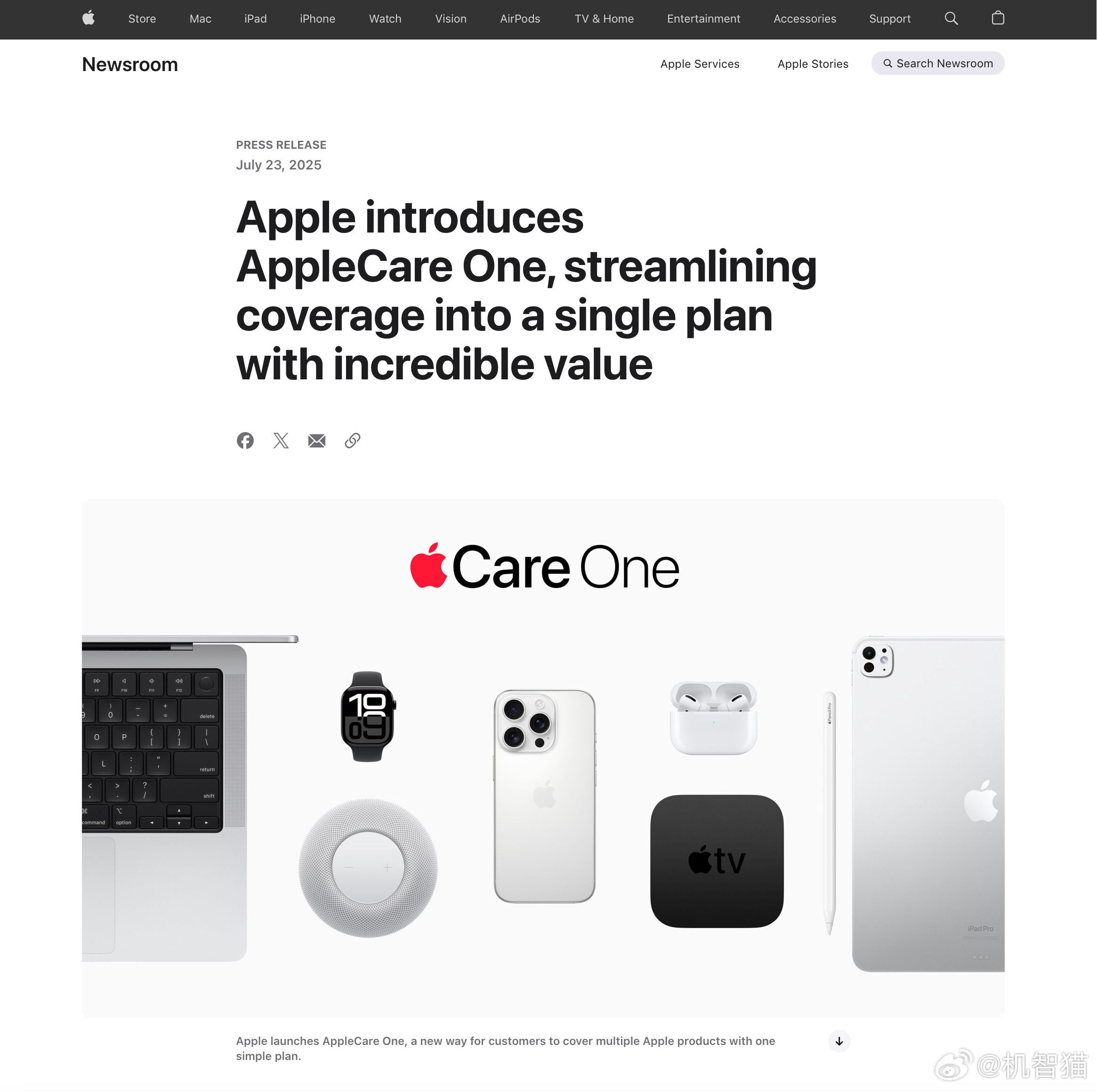 苹果在美国推出了Apple Care One 服务19.9 美元/月，可以给三台