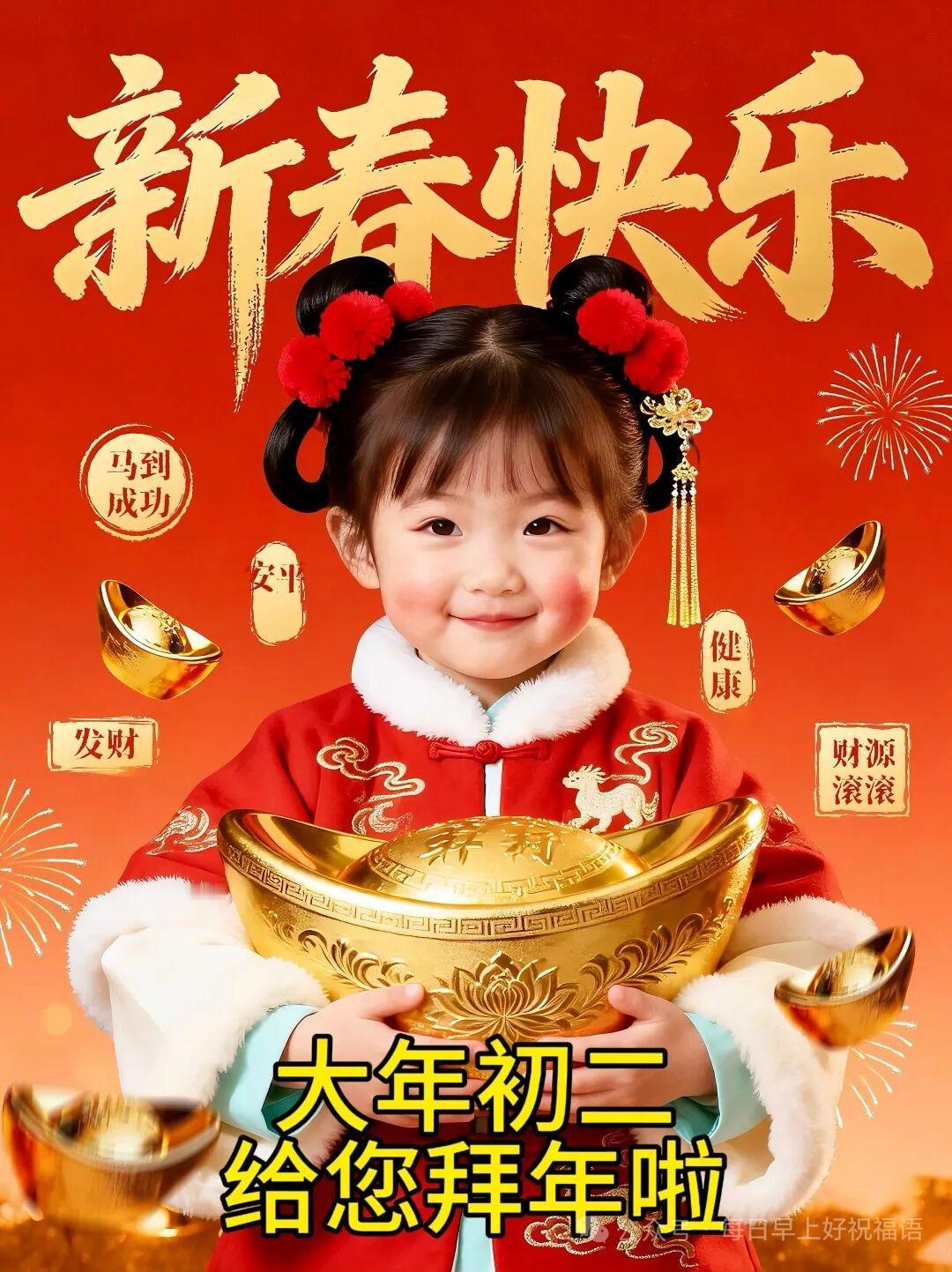 新春新年初二到
新衣新帽新气象
祝君马年行大运
福寿安康万年长
吉祥如意万事顺