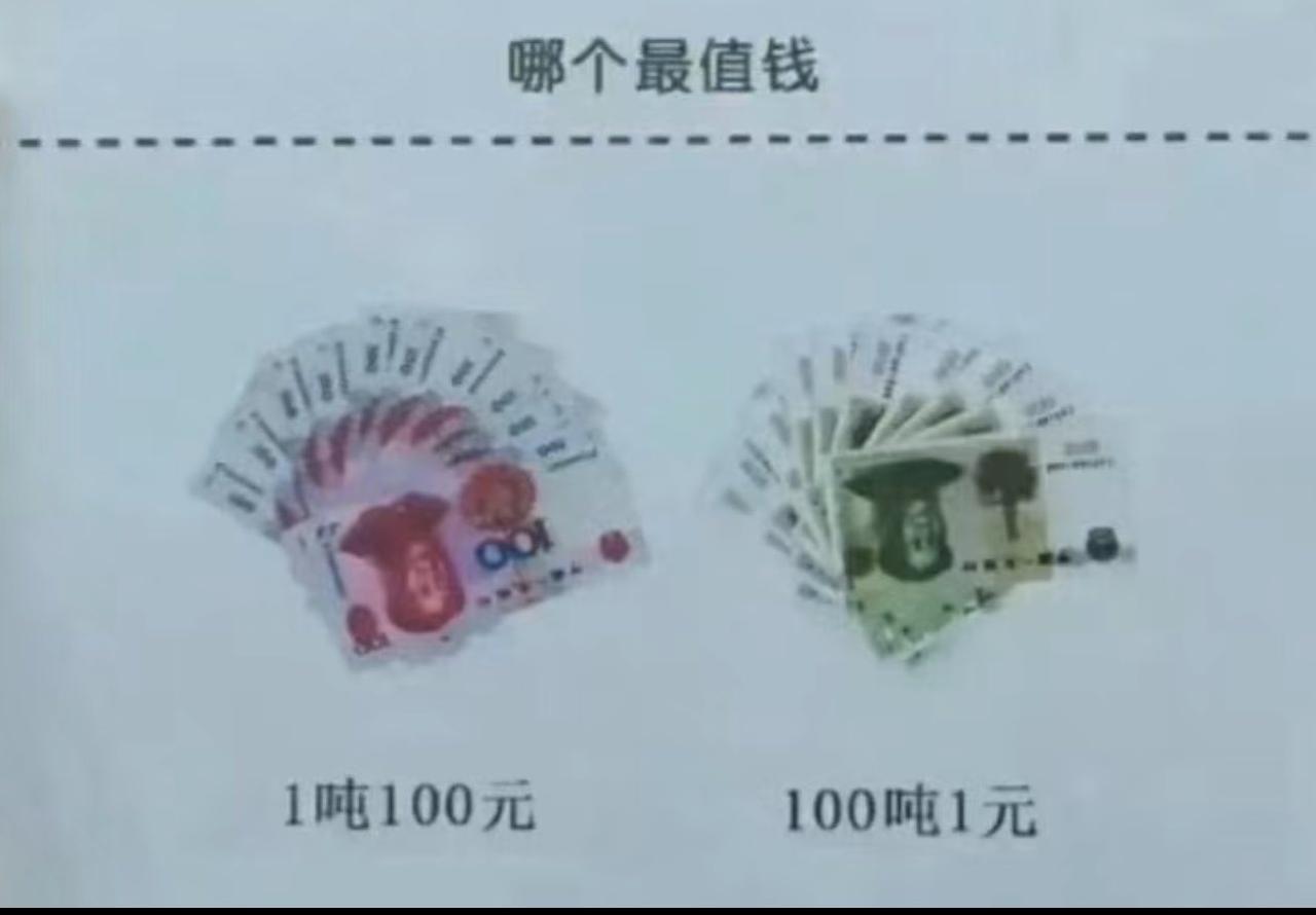 这个问题还蛮有意思的。
其实我们只要缩小的来看就很明显。
1g100元和100g