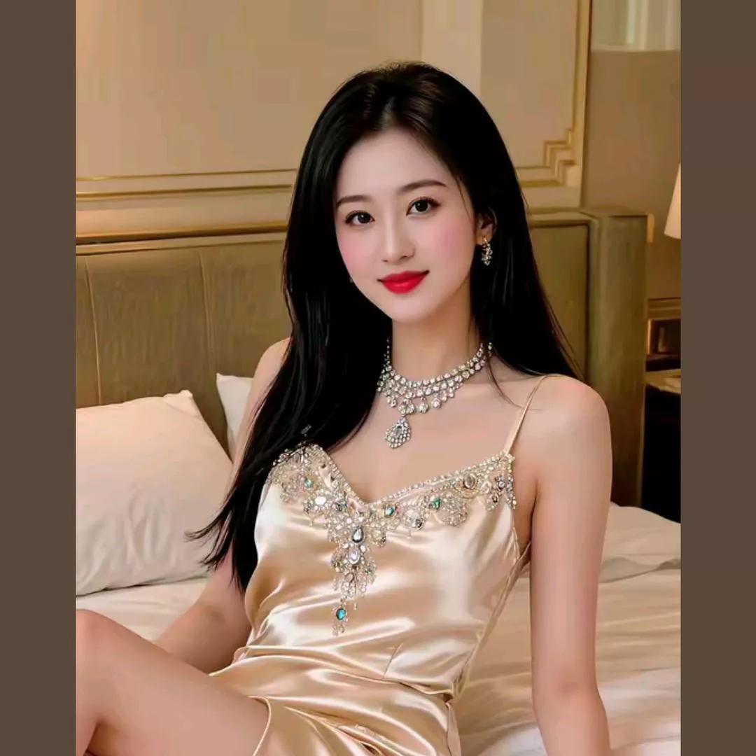 优雅女神的夜晚，金色睡衣与珍珠项链的迷人搭配橘色珍珠项链 女轻奢项链 红色珍珠项