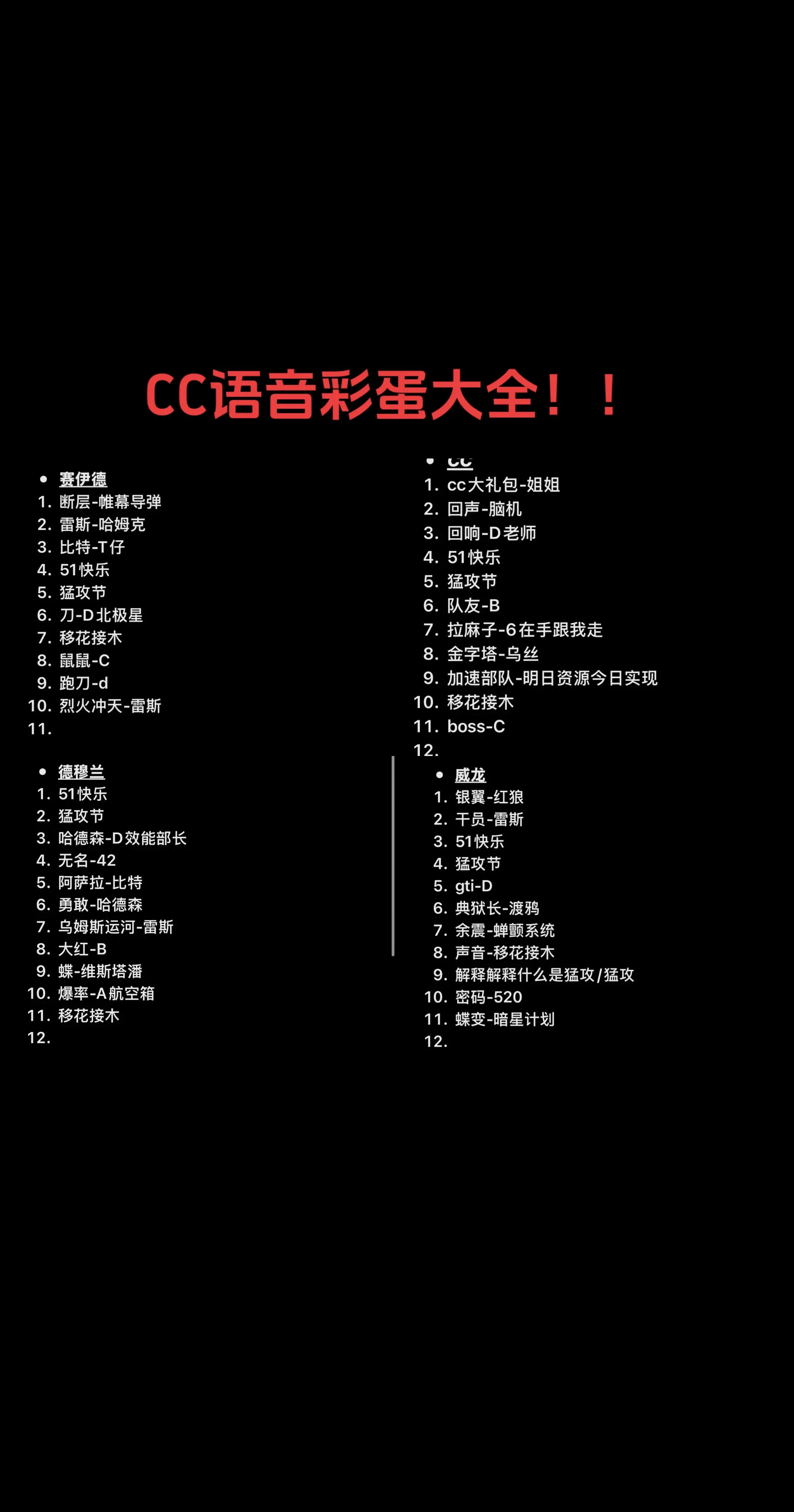 CC语音彩蛋大全。