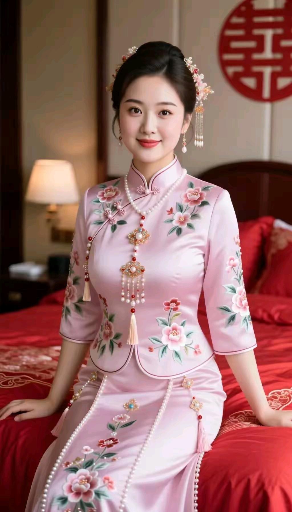 最美不过中式新娘，温婉又大方
一朝喜结连理，岁岁温柔相伴
愿往后三餐四季，皆是甜