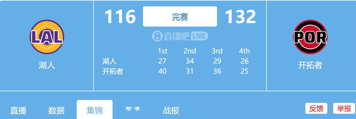 名称：1.18日 NBA常规赛 湖人vs开拓者全场比赛录像描述：开拓者轻取湖人 
