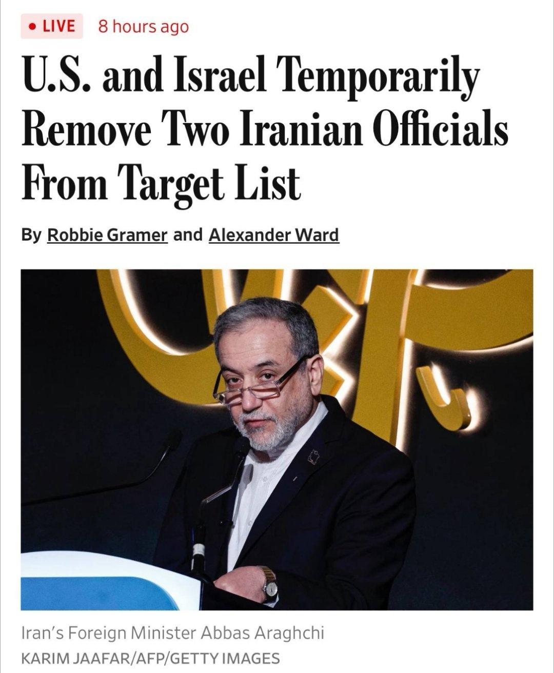 据美国《华尔街日报》报道，美国和以色列暂时将伊朗议会议长穆罕默德-巴盖尔·加利巴