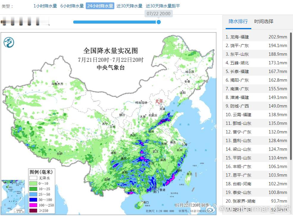 【强降雨重心将向北转移】昨晚到今天，强降雨波及南北多地。河南山东的降雨，主要是副