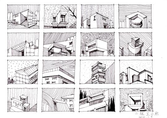 建筑黑白体块手绘6
