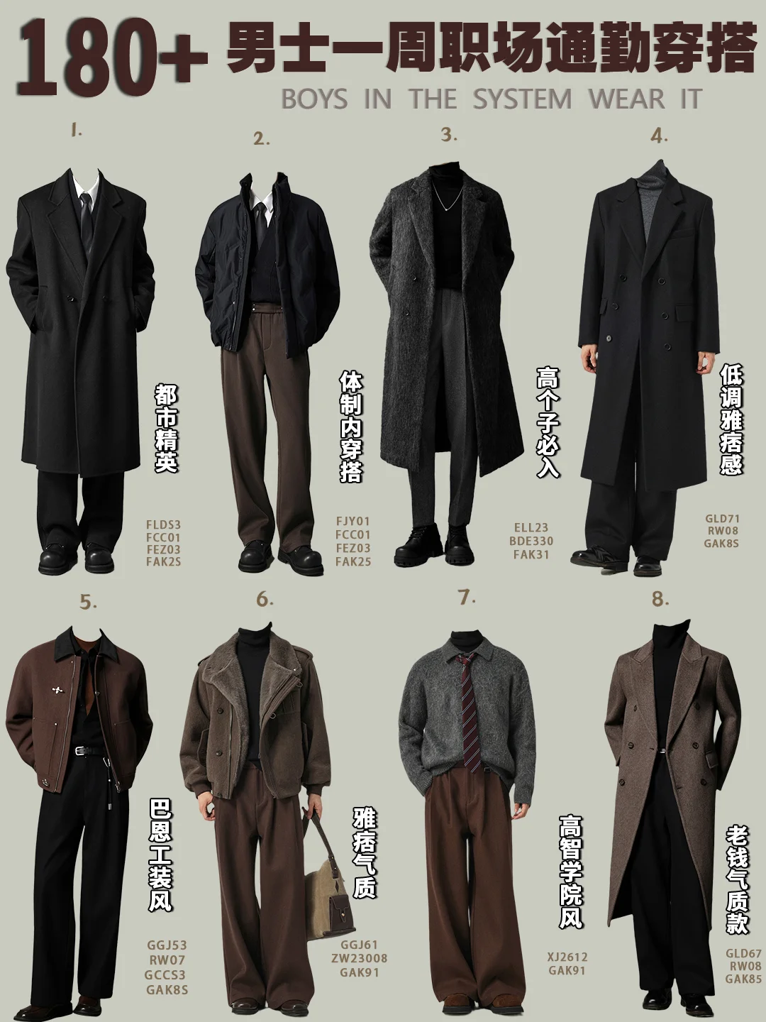 180+男士秋冬一周职场通勤穿搭