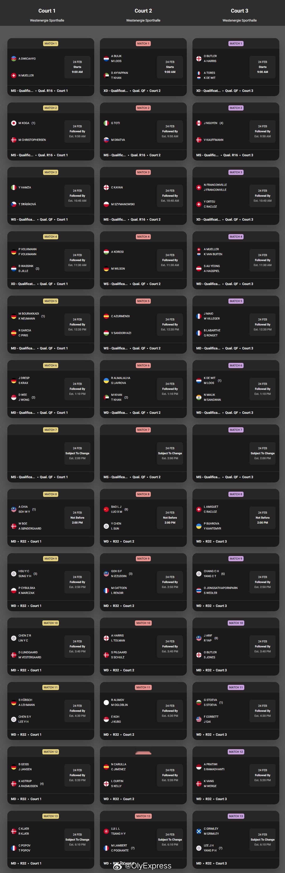 【2026德国羽毛球赛首日赛程对阵】2026年德国羽毛球公开赛羽联超级赛 2月2
