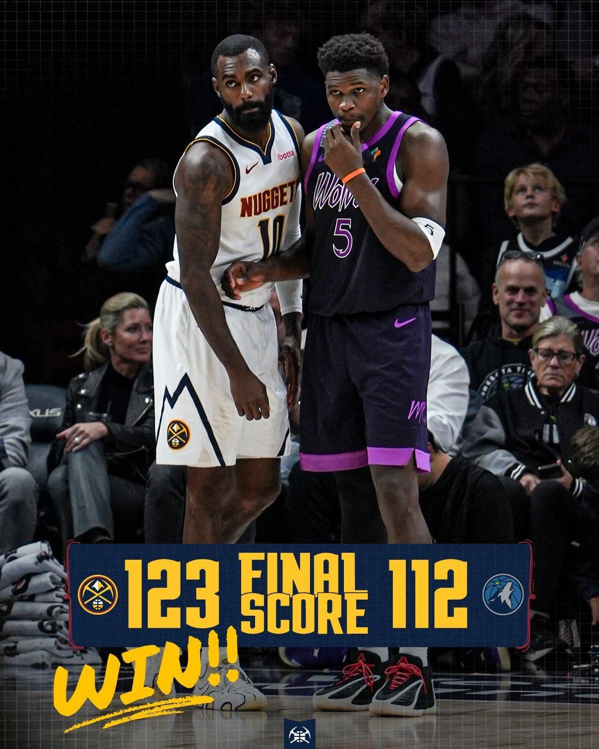 缺少卡约和布劳恩，掘金依然击败森林狼，拿到7连胜。他们也成为NBA历史第5支开季