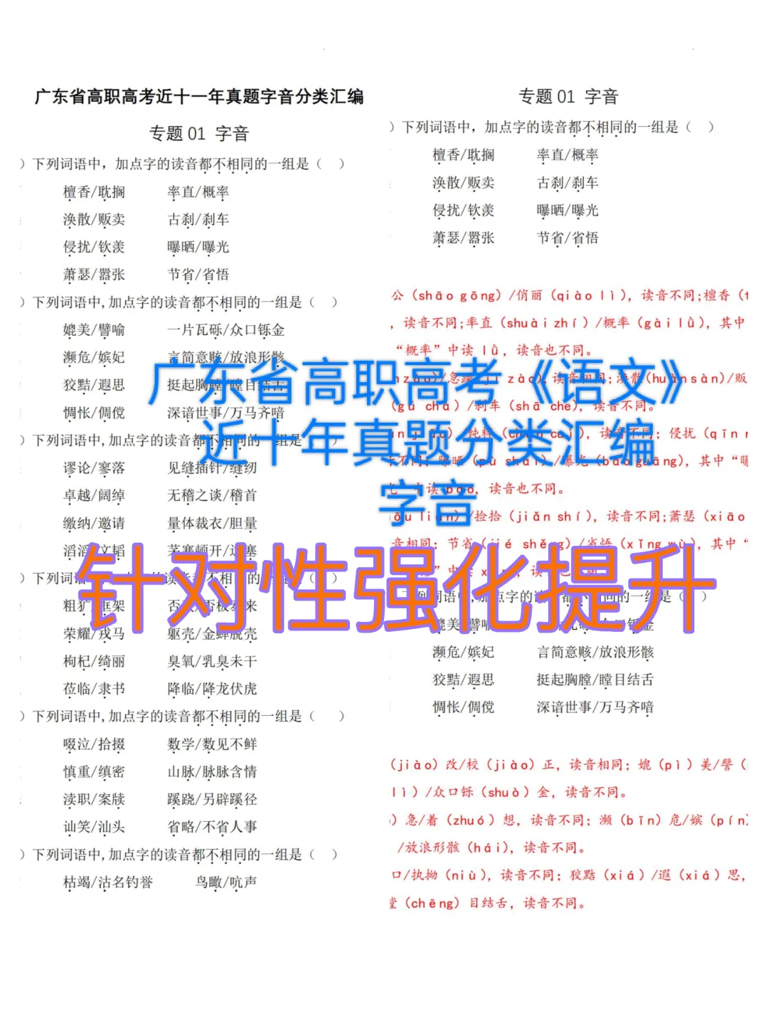 高职高考语文真题分类汇编-字音