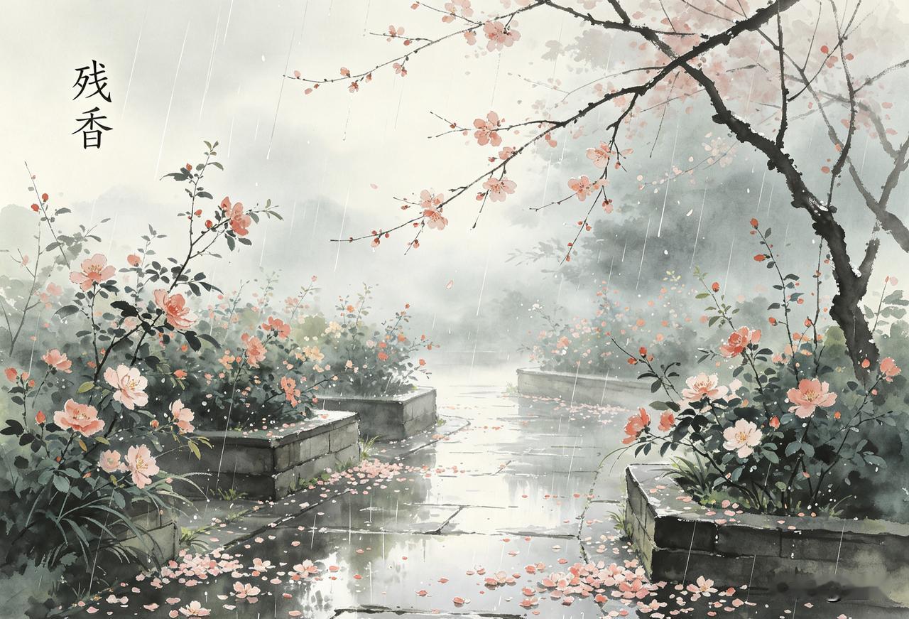 雨前花圃香千里，雨后花香遍地痕。

不问花香何处矣，清风犹带旧时温。

——《残