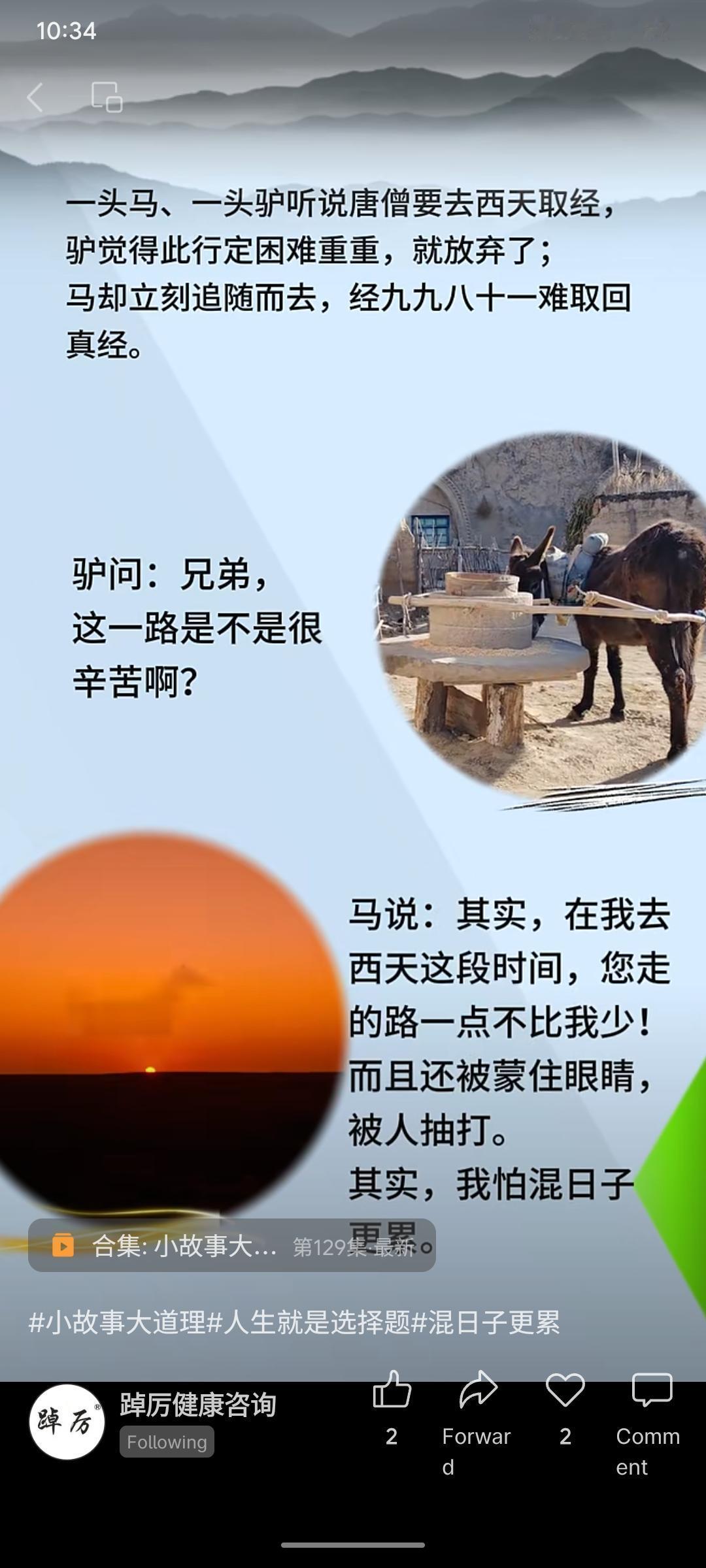 这则寓言通过马与驴的不同选择形成对比：马随唐僧历经艰险取回真经，而驴虽留在家中，