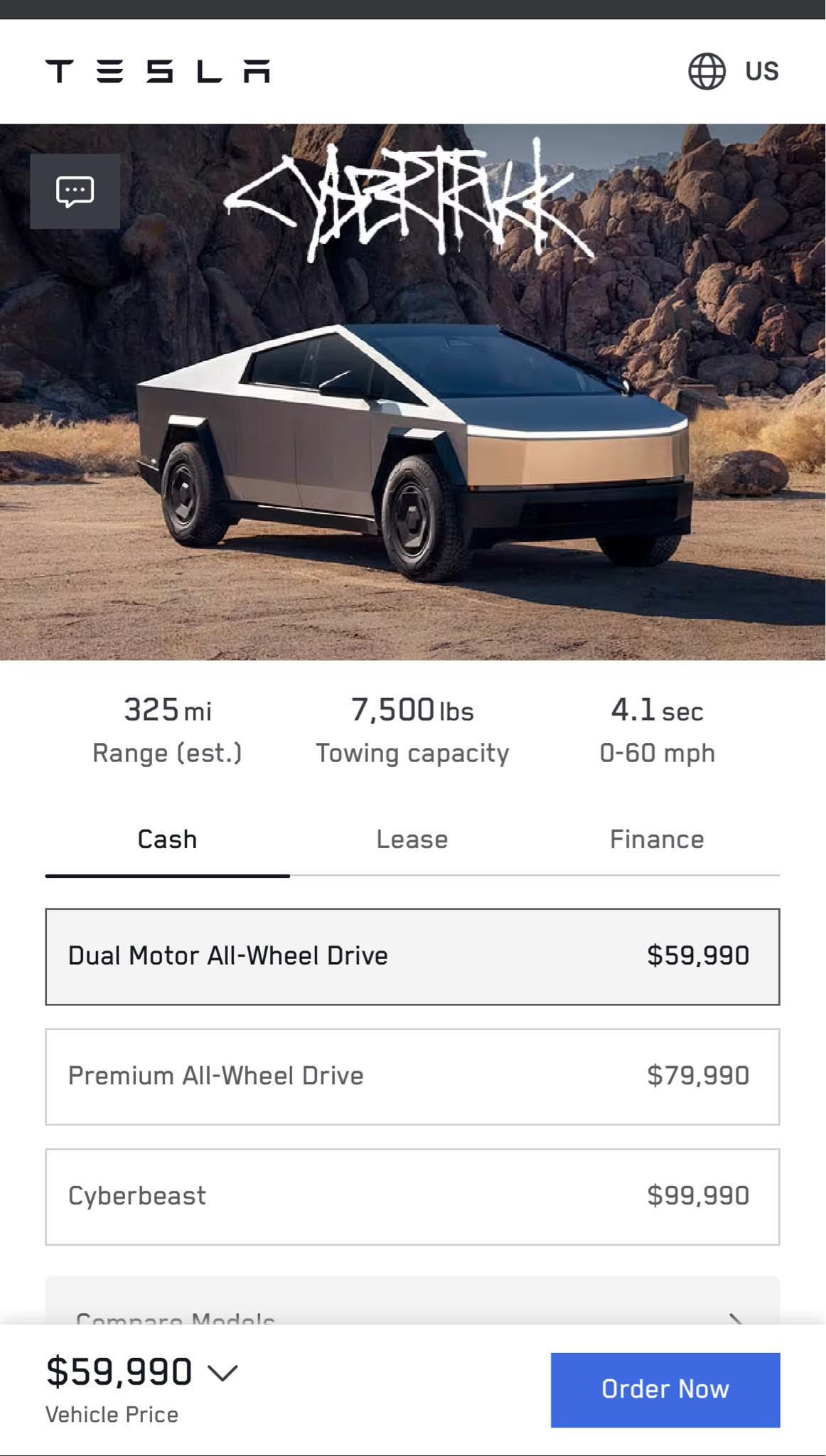 Cybertruck 出了 $59990 的版本，要是不涨价在国内可以买我都想买