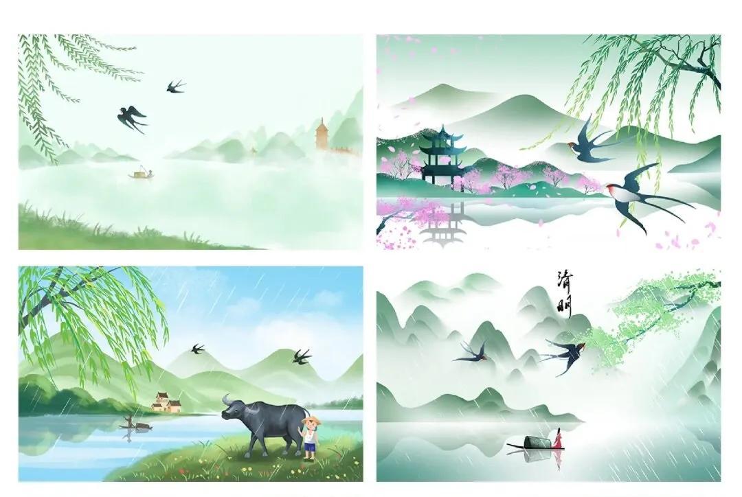 春柳翠绿垂河岸
秋叶金黄铺古道
