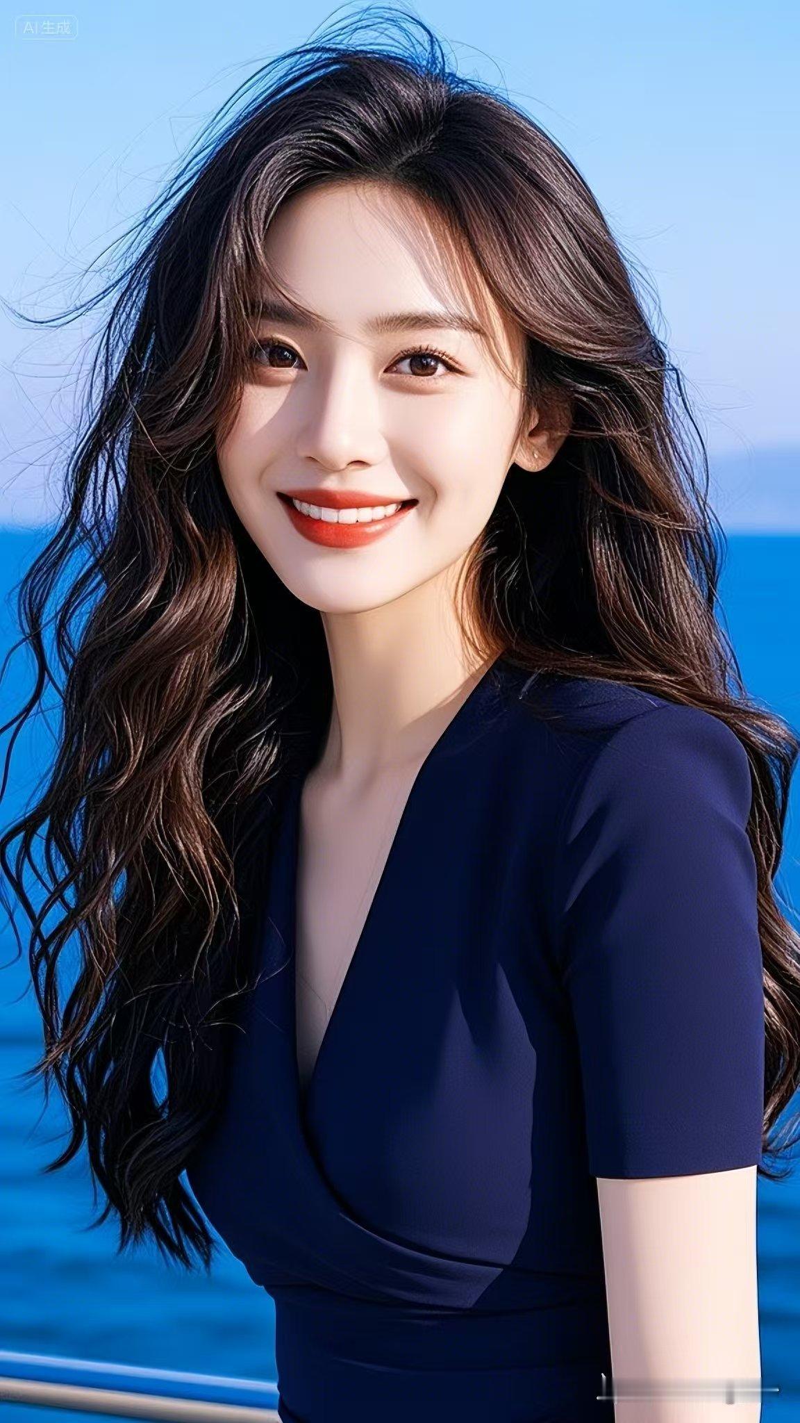 海风吻上发梢，笑容如夏日暖阳，治愈系美人在线营业，心动指数爆表！