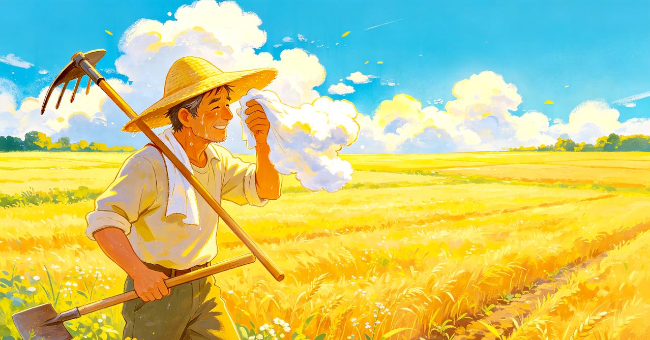 【原创作品】
七绝•夏至
   文/张和平
酷夏初临热浪频，
荷锄携笠陌头巡。