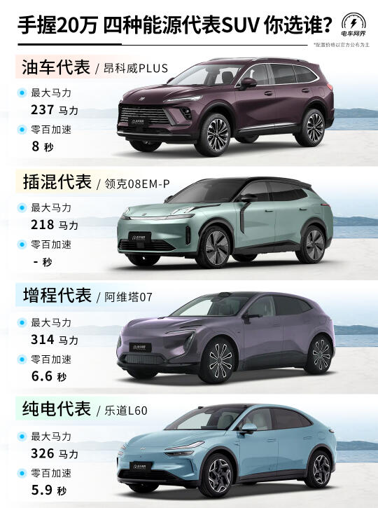 手握20万 四种不同能源类型SUV 你会选谁？