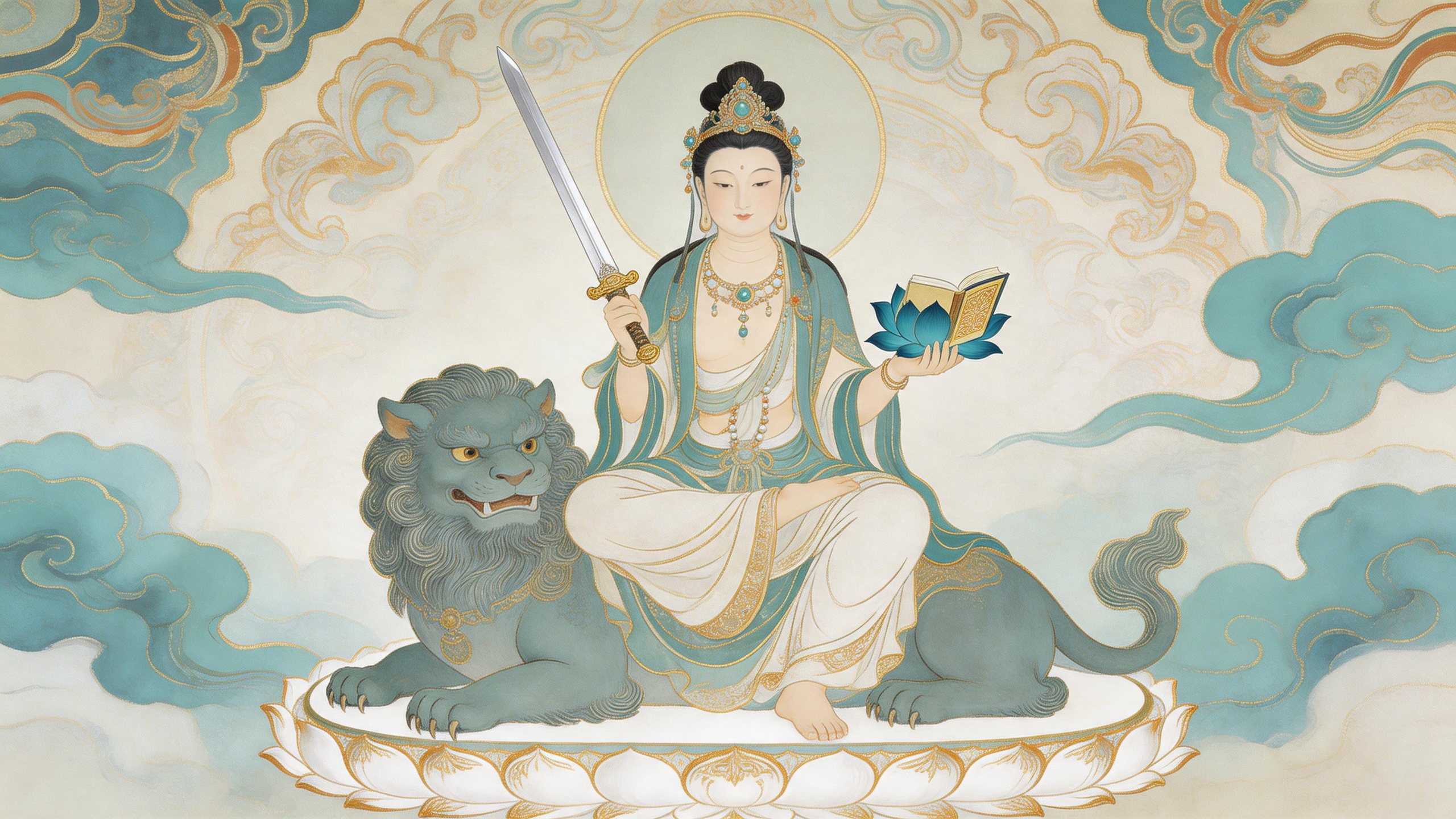 文殊护念，心明路宽，烦恼散尽，喜乐常伴 