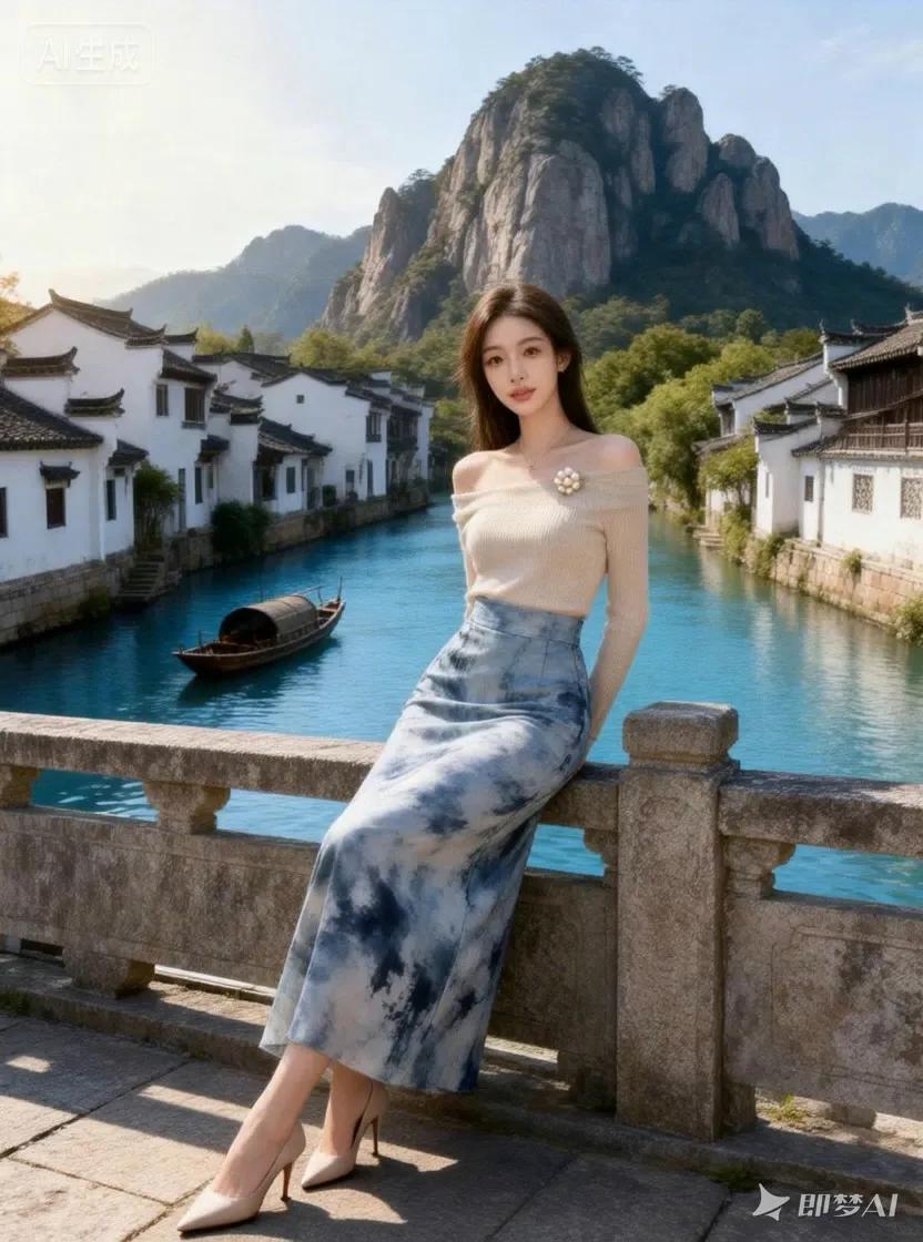七绝●山清水秀/古韵  

水碧船游叠嶂峦，
佳人拍照倚桥栏。
风和日丽村庄靓，