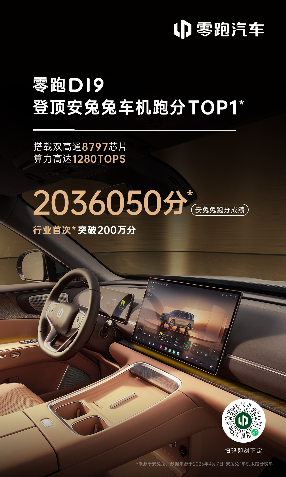 跑分吗？兄弟们！零跑D19搭载双8797，安兔兔跑分成绩突破200万