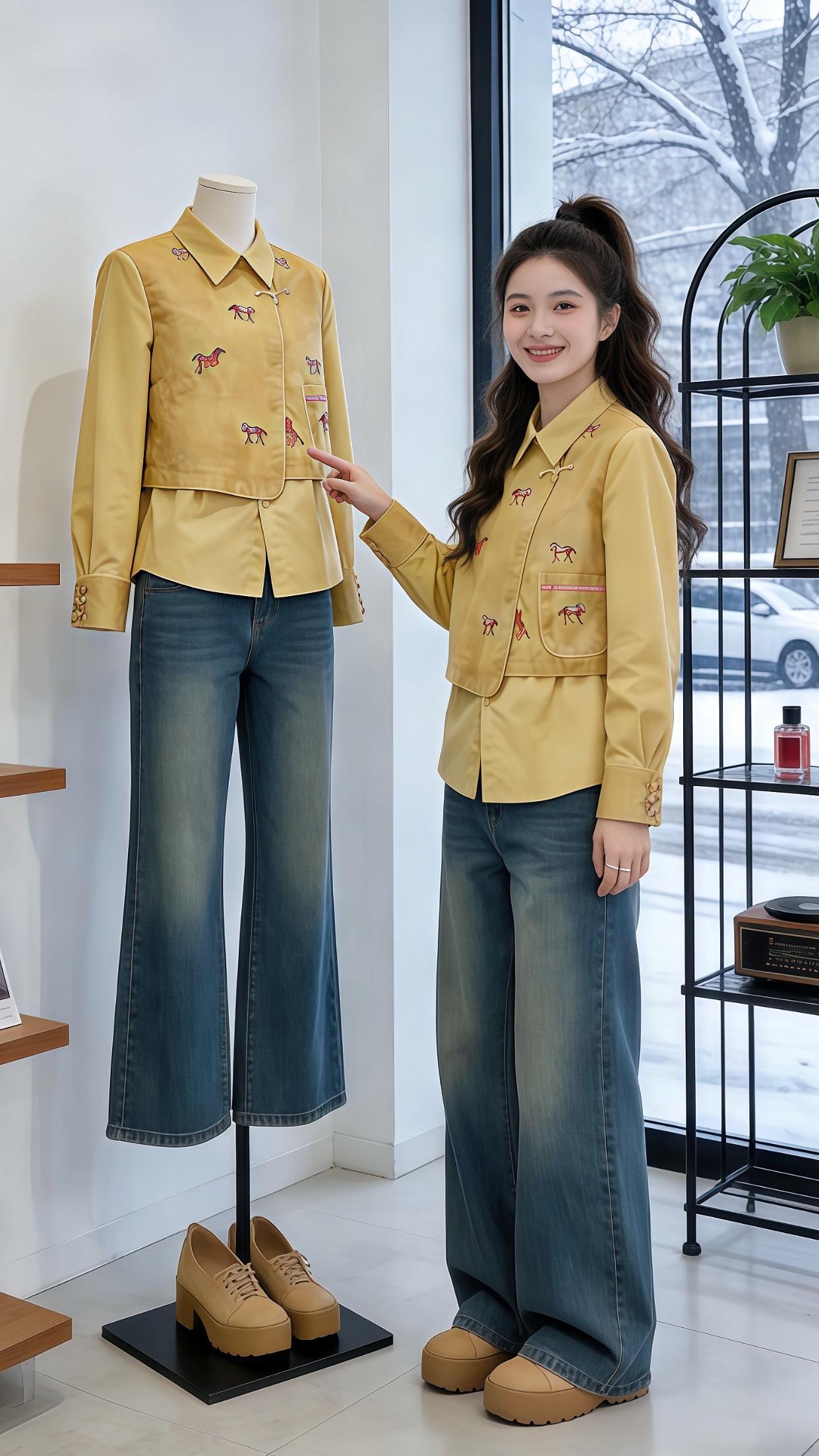 这款新中式假两件的刺绣衬衫简直美爆了！