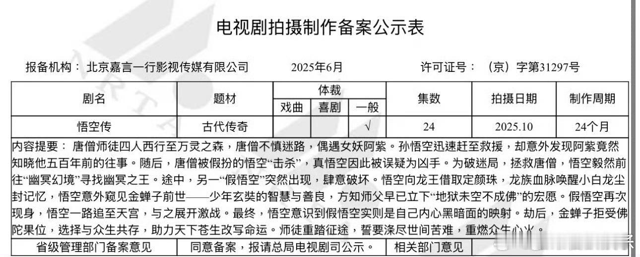 电视剧悟空传备案 是看哪吒火了想做悟空吗[允悲]今年10月开拍，周期一整年，期待