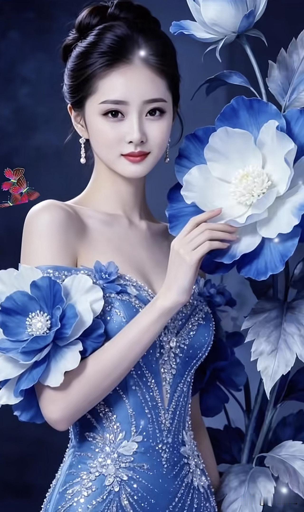 梦幻蓝裙仙女，花海中的优雅女神淡雅蓝裙照 梦幻蓝裙造型 蓝裙少女感 梦幻蓝裙造型