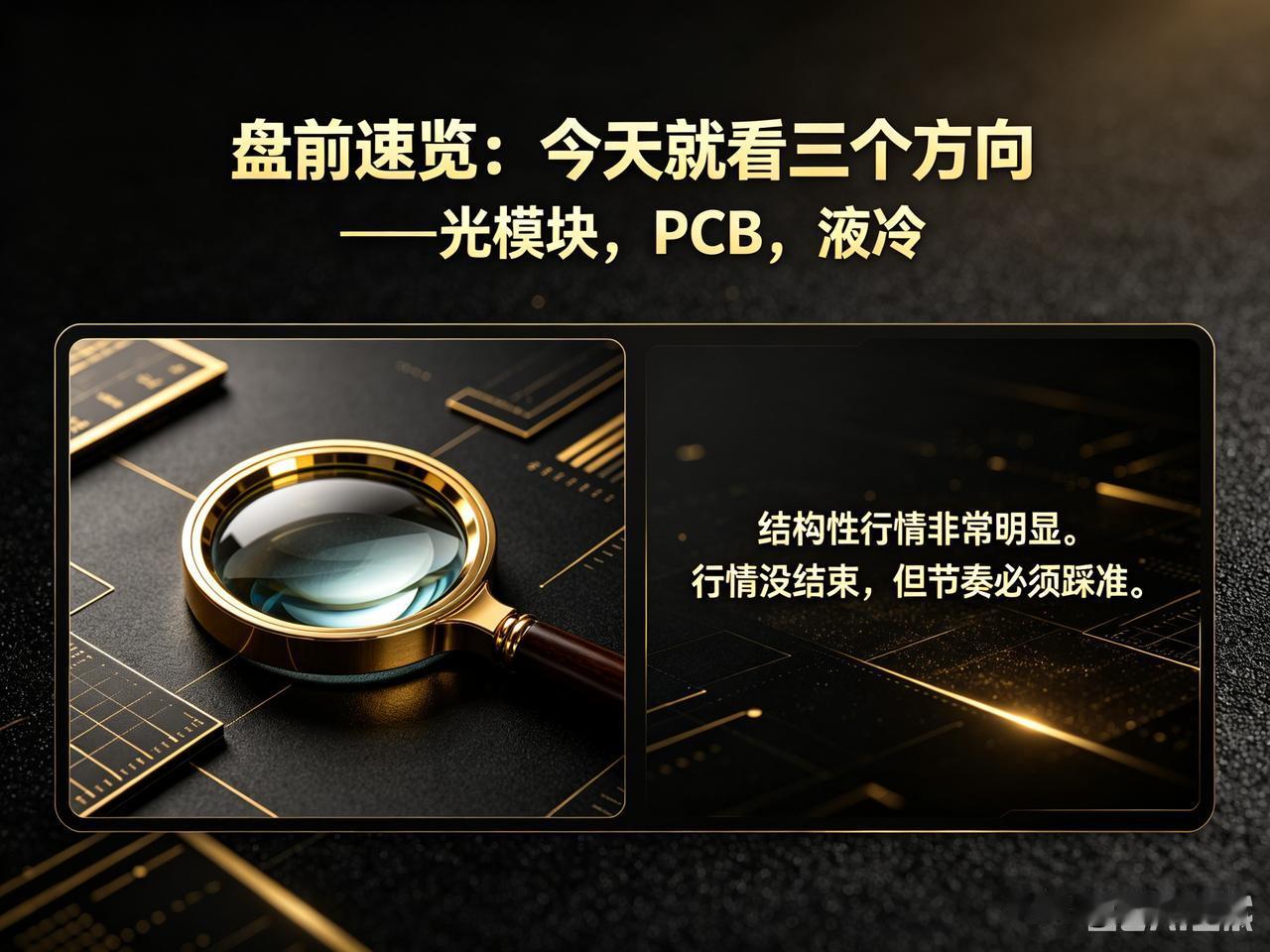 盘前速览：今天就看三个方向——光模块，PCB，液冷

一句话定调：虽然各大指数创