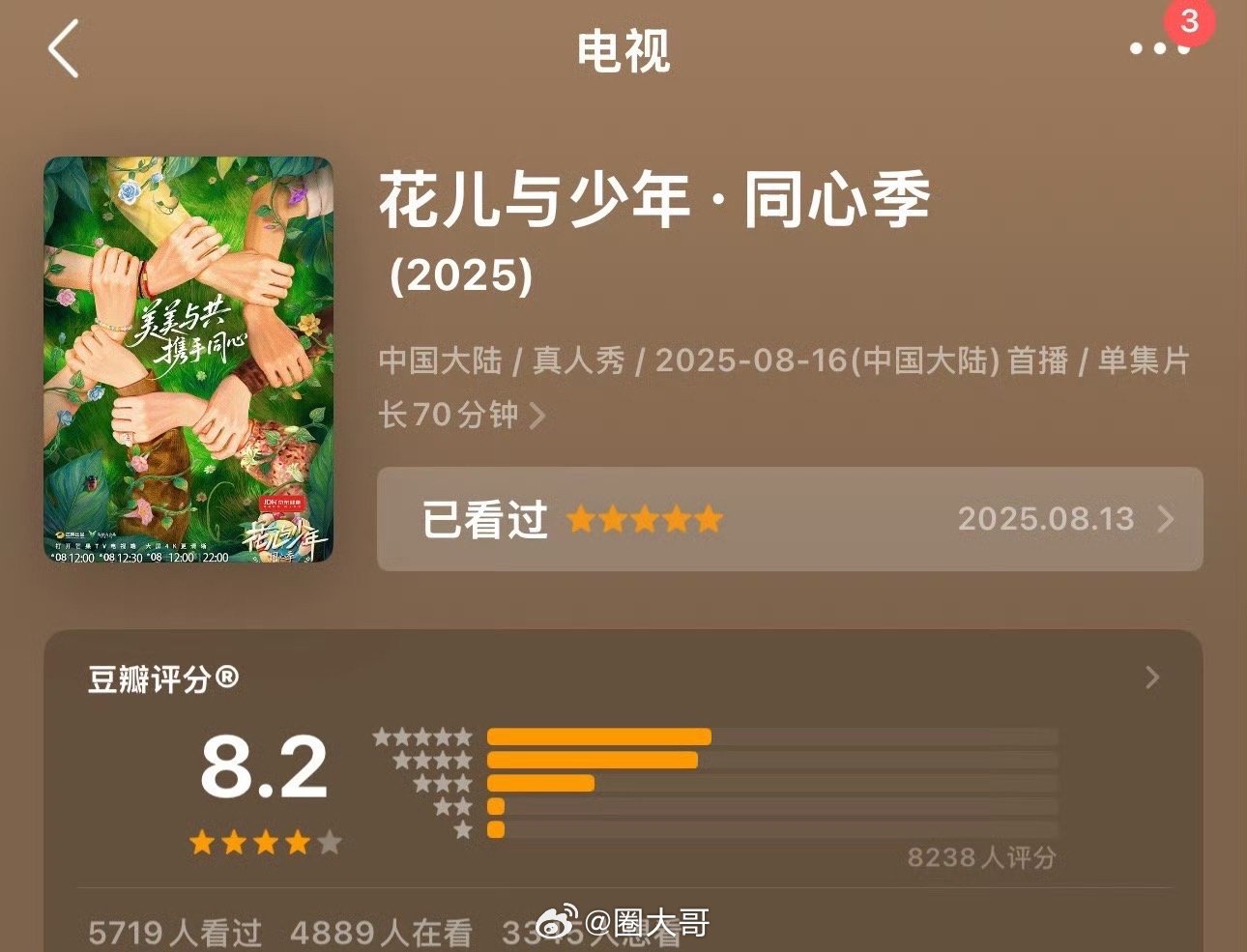 花少7地球超新鲜开分均在8分以上 哇塞，陪伴了观众整个暑假的两部综艺都开分了，《