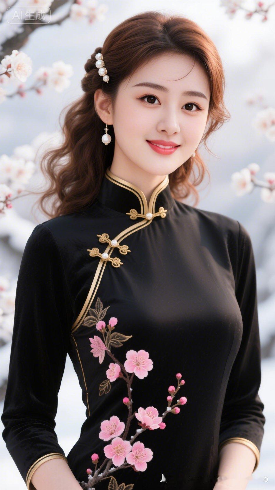 春日樱花下，黑裙少女笑靥如花！