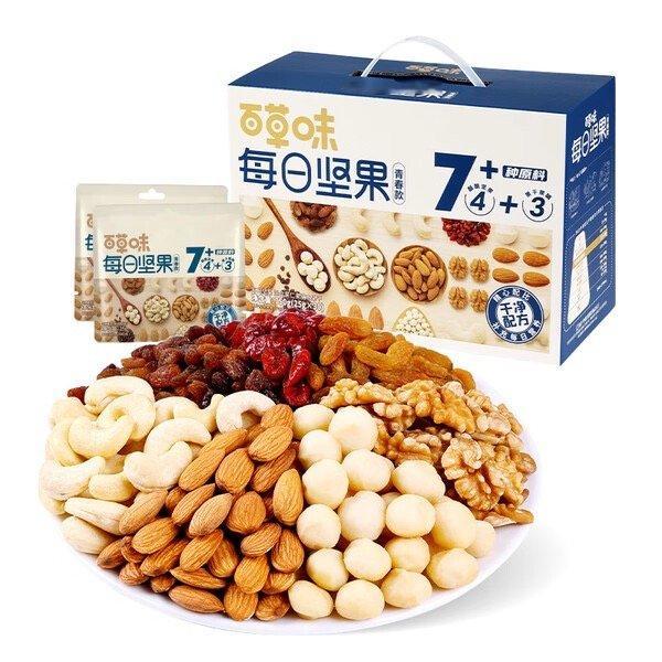 【JD到手价46】百草味 每日坚果 坚果礼盒混合果仁健康夏威夷果 750g/箱3