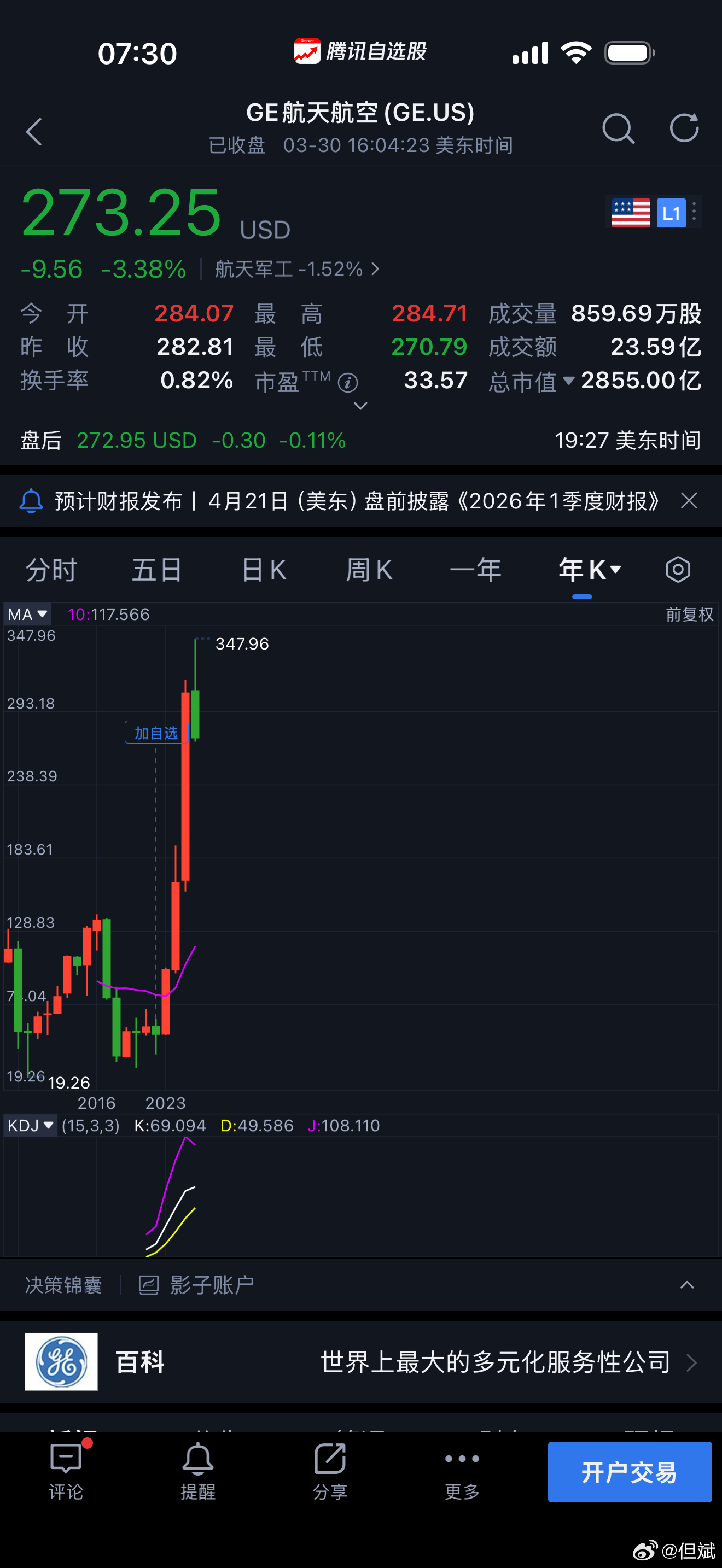 刚看了一下GE，从我关注的时刻开始已涨了7倍多。2022年，百年工业巨头GE股价