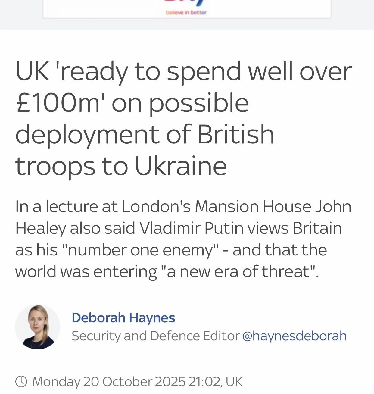 重磅消息！据外媒报道，​英国国防大臣约翰·希利公开表示，如果特朗普与俄罗斯达成和