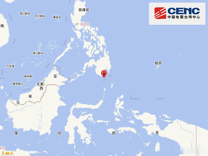 地震快讯中国地震台网自动测定：06月08日08时55分在苏拉威西海附近（北纬5.
