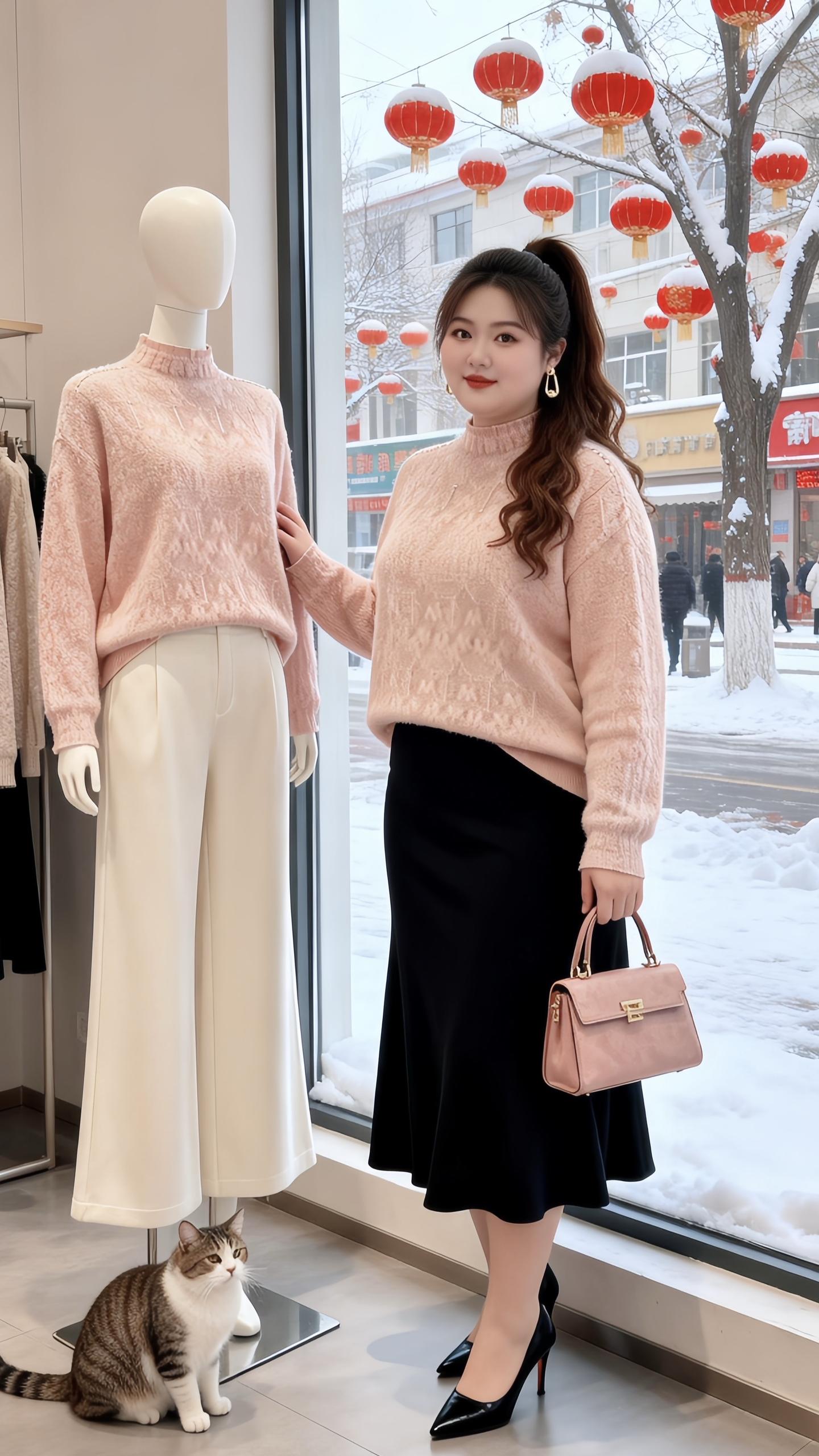 大码穿搭针织打底衫冬日穿搭一周不重样年底微胖女生体面穿搭 高级感穿搭