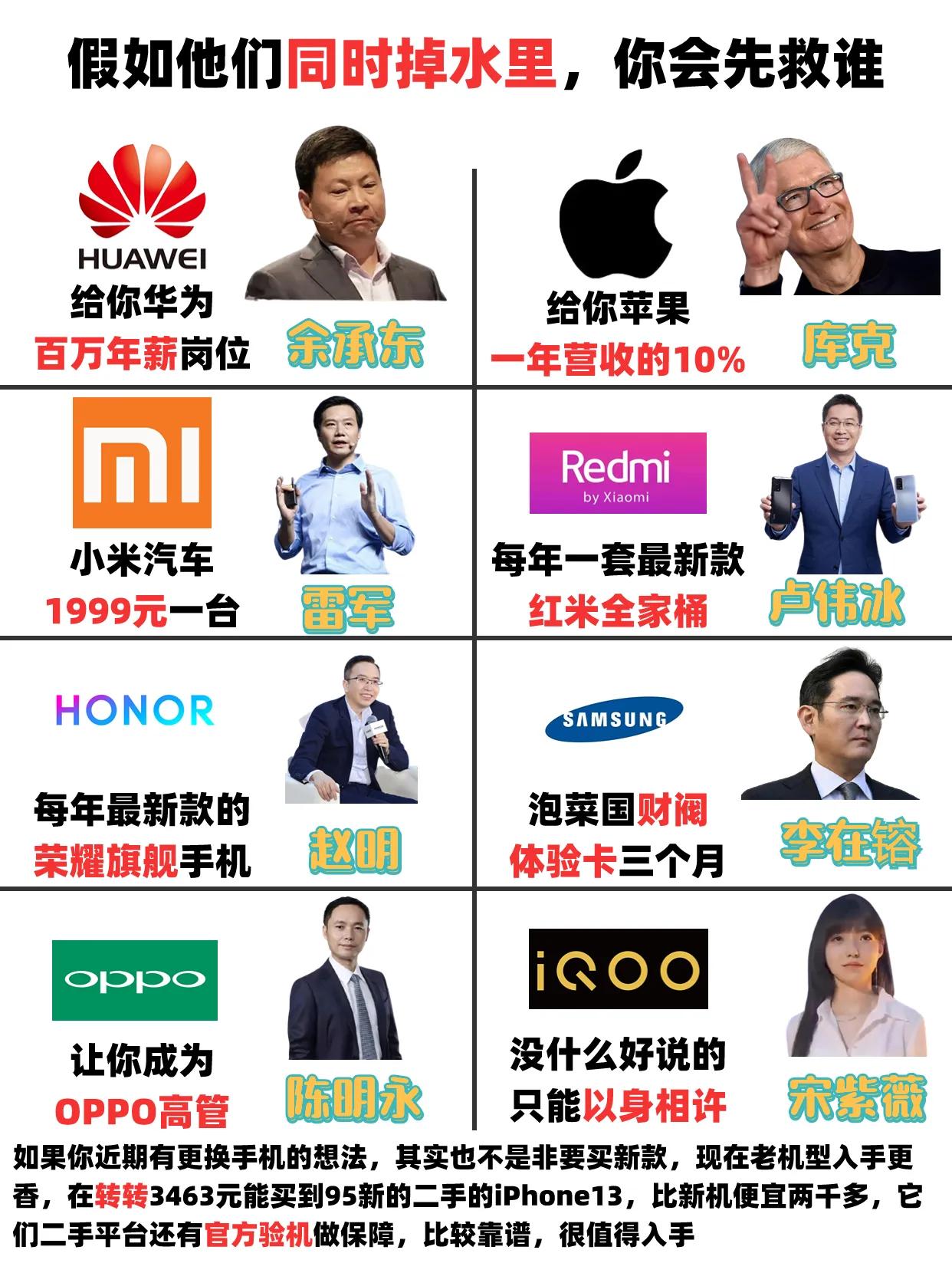 假如他们同时掉水里，你会先救谁？ #库克 #余承东 #宋紫薇