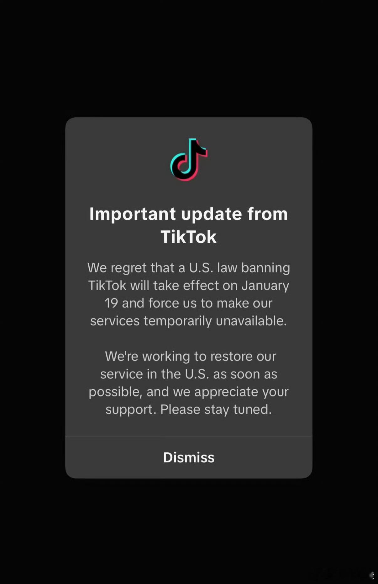TikTok停止在美服务 TikTok这次真硬啊！禁令时间没到就先关闭服务。 这